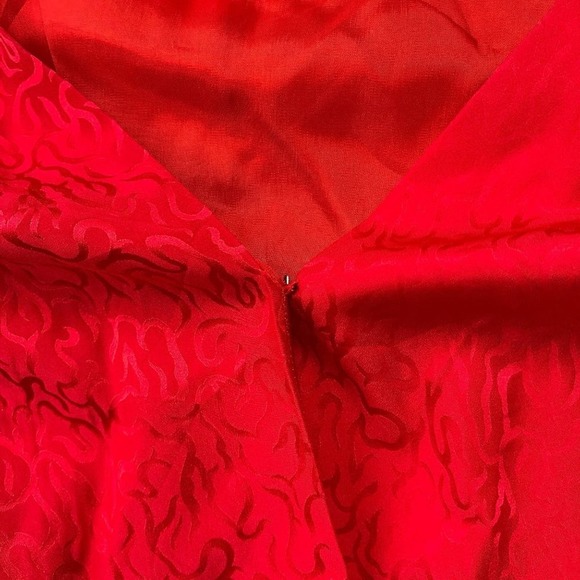 Vintage Mijoli Blouse Silk Puff Sleeves Iridescent Red Faux Wrap Top Sz 6 - Picture 15 of 16